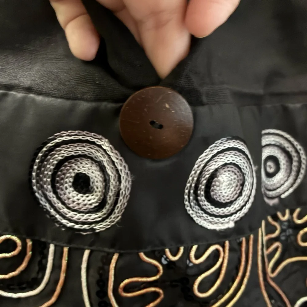 Brown Embroidered & Sequins Floral Cotton Shoulder Bag From Thailand